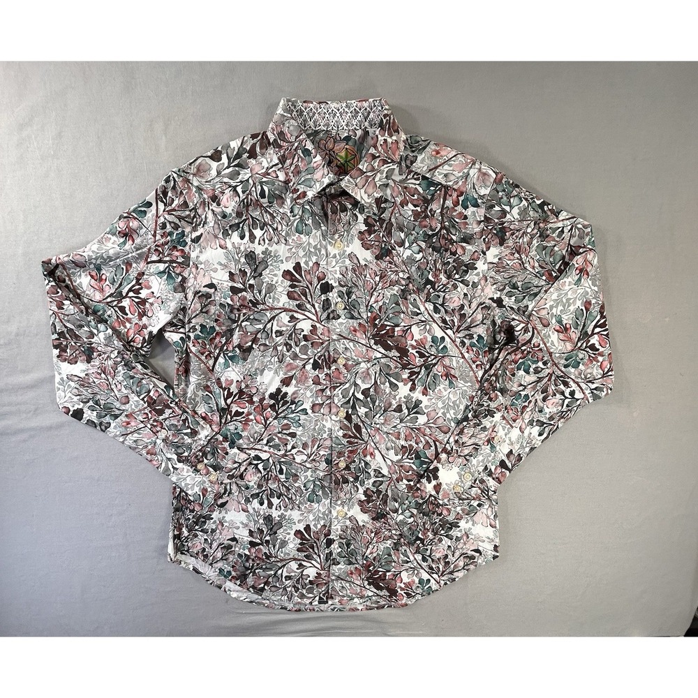 Robert Graham Green and Maroon Foliage Long Sleeve Shirt Men's Small